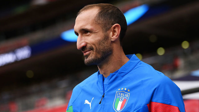 LONDON, ENGLAND - MAY 31: Giorgio Chiellini of Italy enters the pitch to warm up prior to the Italy Training Session at Wembley Stadium on May 31, 2022 in London, England.