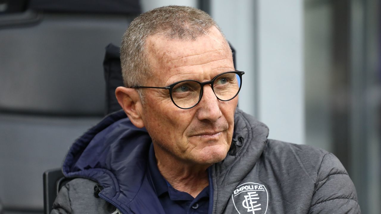 MILAN, ITALY - MAY 06: Empoli Calcio coach Aurelio Andreazzoli looks on before the Serie A match between FC Internazionale and Empoli FC at Stadio Giuseppe Meazza on May 06, 2022 in Milan, Italy.