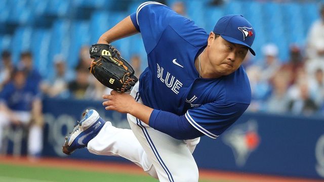 TORONTO, ON- JUNE 1 - Toronto Blue Jays starting pitcher Hyun Jin Ryu (99) as the Toronto Blue Jays play the Chicago White Sox 6-5 at Rogers Centre in Toronto. June 1, 2022. (Steve Russell/Toronto Star via Getty Images)