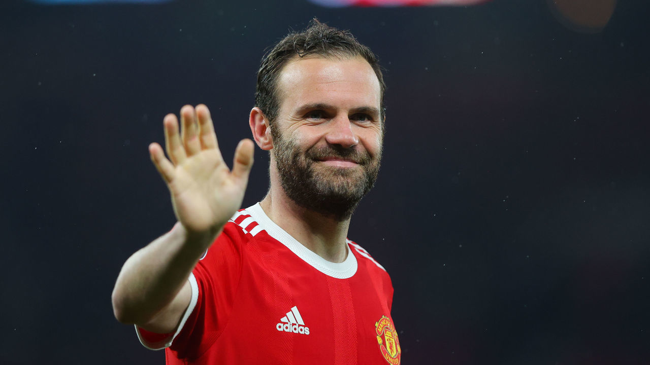 MANCHESTER, ENGLAND - MAY 02: Juan Mata of Manchester United waves following the Premier League match between Manchester United and Brentford at Old Trafford on May 02, 2022 in Manchester, England.