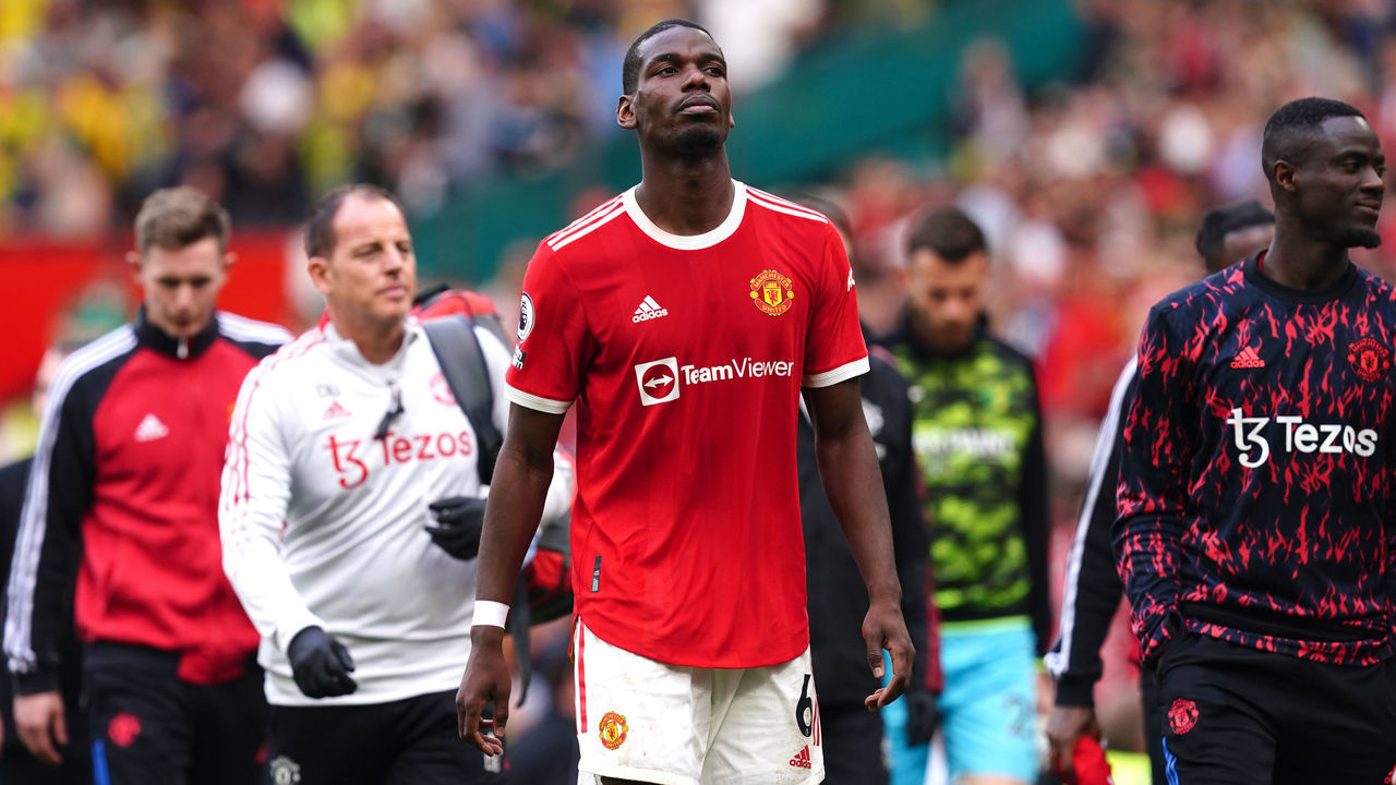 Manchester United's Paul Pogba reacts following the Premier League match at Old Trafford, Manchester. Picture date: Saturday April 16, 2022.