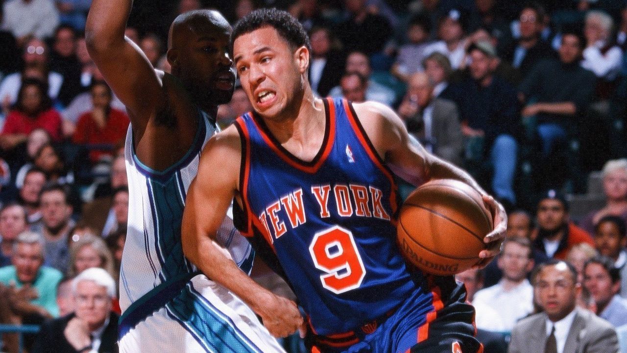 CHARLOTTE, NC - FEBRUARY 7: Rick Brunson of the New York Knicks moves the ball during the game against the Charlotte Hornets on February 7, 2000 at Charlotte Coliseum in Charlotte, North Carolina.