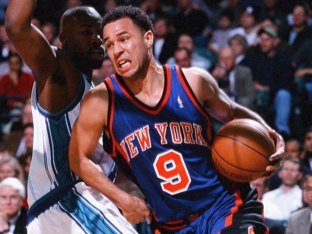 CHARLOTTE, NC - FEBRUARY 7: Rick Brunson of the New York Knicks moves the ball during the game against the Charlotte Hornets on February 7, 2000 at Charlotte Coliseum in Charlotte, North Carolina.