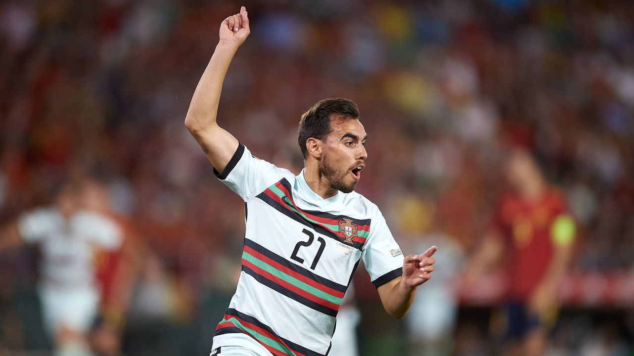 SEVILLE, SPAIN - JUNE 02: Ricardo Horta of Portugal celebrates after scoring his team's first goal during the UEFA Nations League League A Group 2 match between Spain and Portugal at Estadio Benito Villamarin on June 02, 2022 in Seville, Spain.