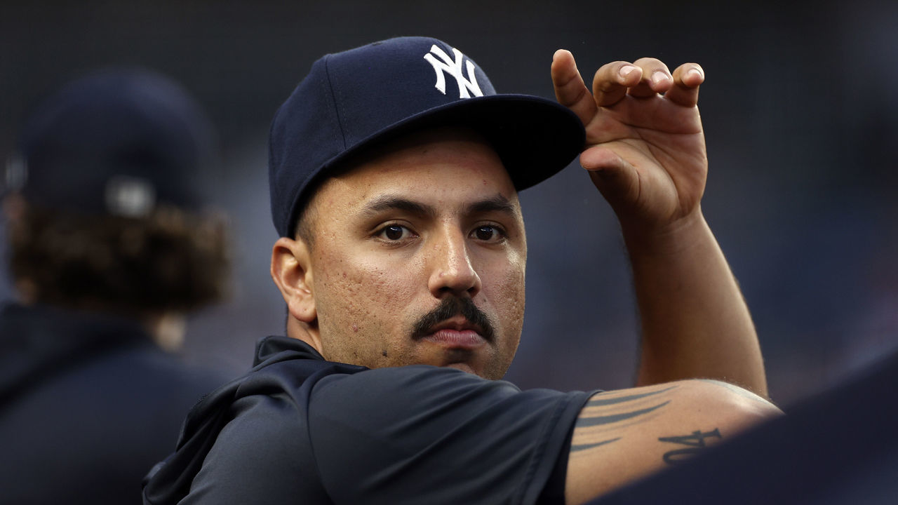 NEW YORK, NEW YORK - JUNE 02: Nestor Cortes #65 of the New York Yankees looks on from the dugout during the third inning of Game Two of a doubleheader against the Los Angeles Angels at Yankee Stadium on June 02, 2022 in the Bronx borough of New York City.