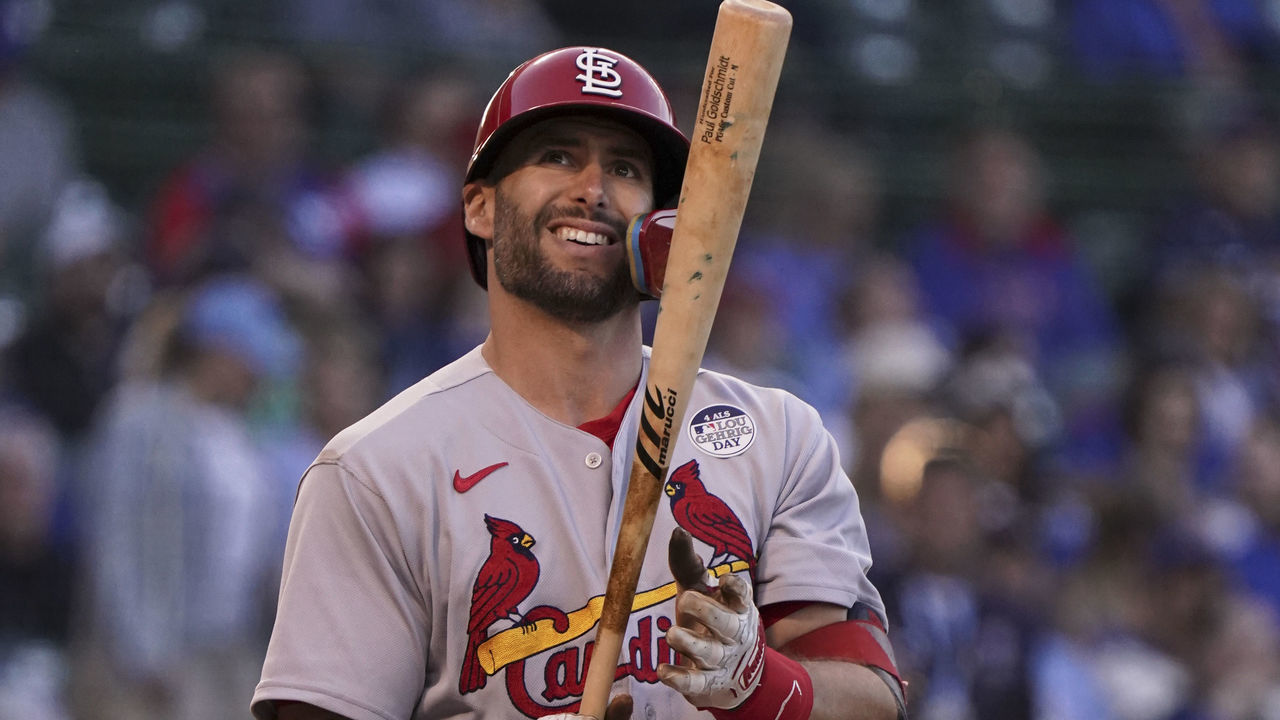CHICAGO, ILLINOIS - JUNE 02: Paul Goldschmidt #46 of the St. Louis Cardinals bats against the Chicago Cubs at Wrigley Field on June 02, 2022 in Chicago, Illinois.