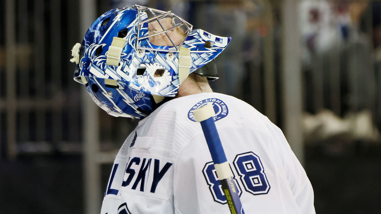 NEW YORK, NEW YORK - JUNE 03: Andrei Vasilevskiy #88 of the Tampa Bay Lightning looks on during the second period against the New York Rangers in Game Two of the Eastern Conference Final of the 2022 Stanley Cup Playoffs at Madison Square Garden on June 03, 2022 in New York City.