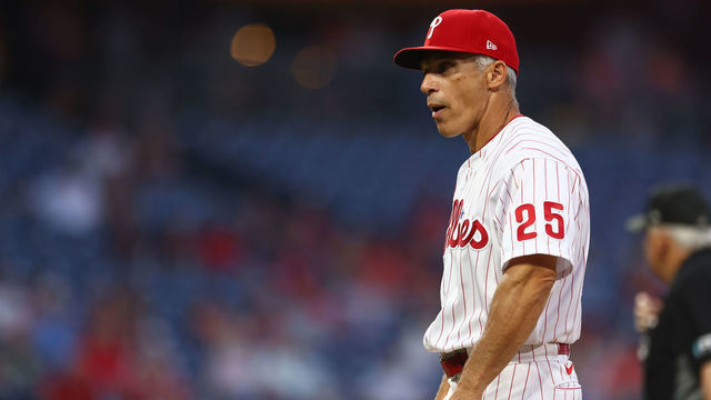 PHILADELPHIA, PA - MAY 31: Manager Joe Girardi #25 of the Philadelphia Phillies argues during a game against the San Francisco Giants at Citizens Bank Park on May 31, 2022 in Philadelphia, Pennsylvania.