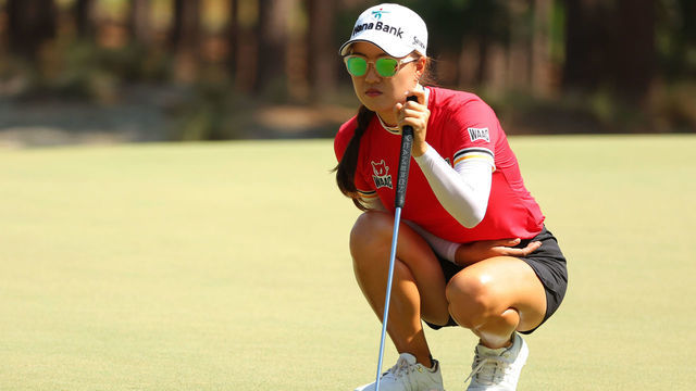 SOUTHERN PINES, NORTH CAROLINA - JUNE 04: Minjee Lee of Australia prepares to putt on the tenth green during the third round of the 77th U.S. Women's Open at Pine Needles Lodge and Golf Club on June 04, 2022 in Southern Pines, North Carolina.