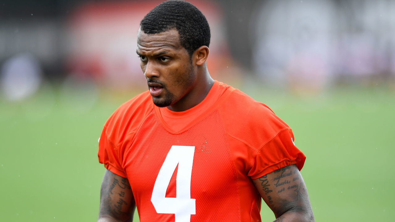 BEREA, OH - JUNE 01: Deshaun Watson #4 of the Cleveland Browns walks off the field after the Cleveland Browns offseason workout at CrossCountry Mortgage Campus on June 1, 2022 in Berea, Ohio.
