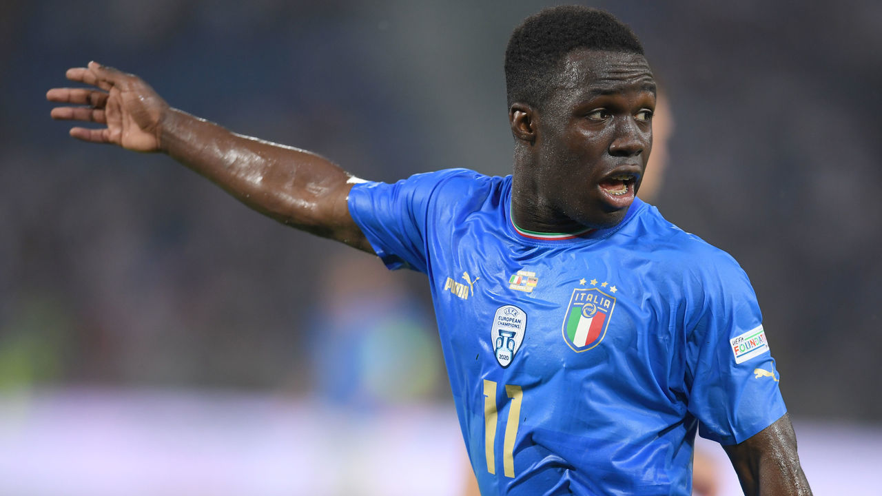 BOLOGNA, ITALY - JUNE 04: Wilfried Gnonto of Italy reacts during the UEFA Nations League League A Group 3 match between Italy and Germany at Renato Dall'Ara Stadium on June 04, 2022 in Bologna, Italy.