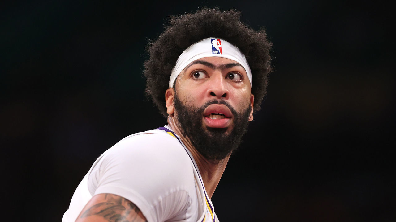 LOS ANGELES, CALIFORNIA - APRIL 03: Anthony Davis #3 of the Los Angeles Lakers looks on after being defeated by the Denver Nuggets 129-118 in a game at Crypto.com Arena on April 03, 2022 in Los Angeles, California. NOTE TO USER: User expressly acknowledges and agrees that, by downloading and/or using this Photograph, user is consenting to the terms and conditions of the Getty Images License Agreement. Mandatory Copyright Notice: Copyright 2022 NBAE