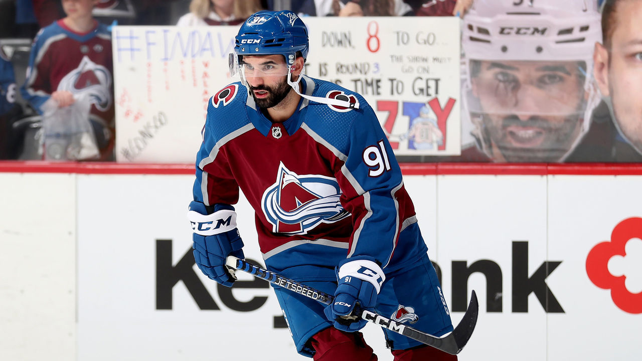 DENVER, COLORADO - MAY 31: Nazem Kadri #91 of the Colorado Avalanche skates prior to the game against the Edmonton Oilers in Game One of the Western Conference Final of the 2022 Stanley Cup Playoffs at Ball Arena on May 31, 2022 in Denver, Colorado.