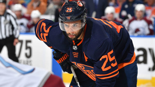 EDMONTON, AB - JUNE 4: Darnell Nurse #25 of the Edmonton Oilers lines up for a face off during Game Three of the Western Conference Finals of the 2022 Stanley Cup Playoffs against the Colorado Avalanche on June 4, 2022 at Rogers Place in Edmonton, Alberta, Canada.
