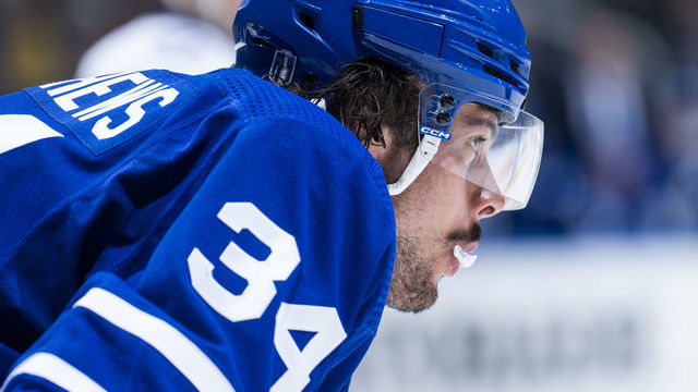 TORONTO, ON - MAY 4: Auston Matthews #34 of the Toronto Maple Leafs looks on against the Tampa Bay Lightning during the second period in Game Two of the First Round of the 2022 Stanley Cup Playoffs at the Scotiabank Arena on May 4, 2022 in Toronto, Ontario, Canada.