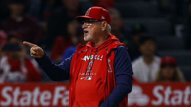 ANAHEIM, CALIFORNIA - MAY 25: Joe Maddon of the Los Angeles Angels in the seventh inning at Angel Stadium of Anaheim on May 25, 2022 in Anaheim, California.