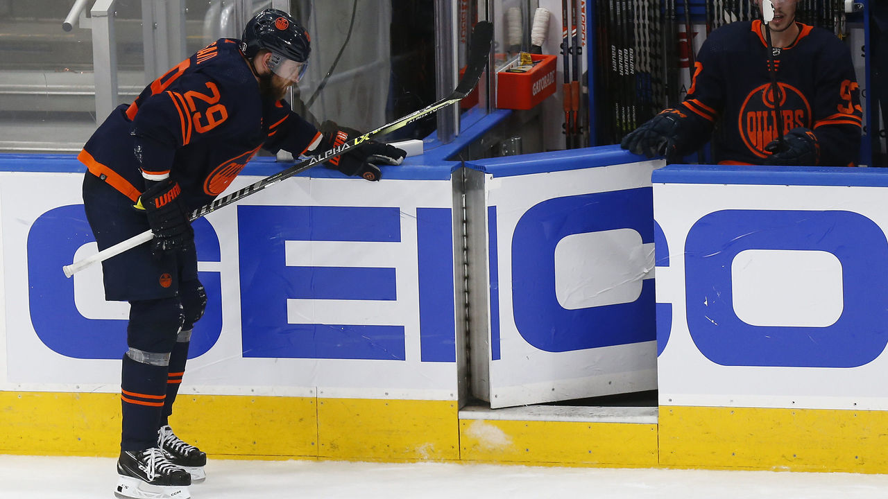 EDMONTON, ALBERTA - JUNE 06: Leon Draisaitl #29 of the Edmonton Oilers leaves the ice after being checked into the boards during the second period in Game Four of the Western Conference Final of the 2022 Stanley Cup Playoffs against the Colorado Avalanche at Rogers Place on June 06, 2022 in Edmonton, Alberta.