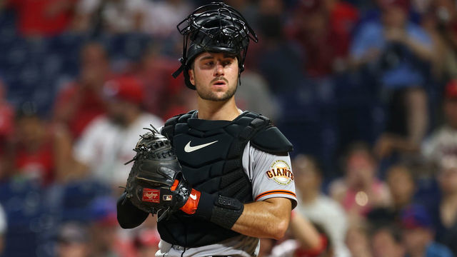 PHILADELPHIA, PA - MAY 31: Joey Bart #21 of the San Francisco Giants in action during a game against the Philadelphia Phillies at Citizens Bank Park on May 31, 2022 in Philadelphia, Pennsylvania.