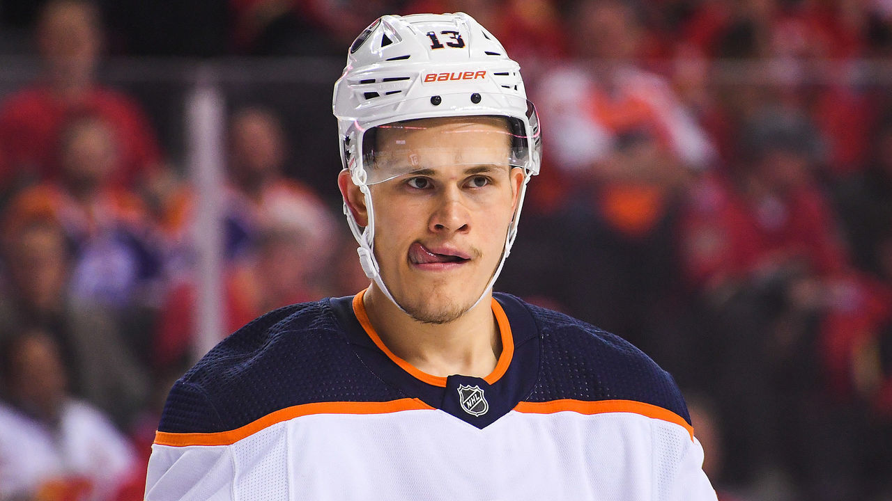 CALGARY, AB - MAY 26: Jesse Puljujarvi #13 of the Edmonton Oilers in action against the Calgary Flames during Game Five of the Second Round of the 2022 Stanley Cup Playoffs at Scotiabank Saddledome on May 26, 2022 in Calgary, Alberta, Canada. The Oilers defeated the Flames 5-4 in overtime to win the series four games to one.