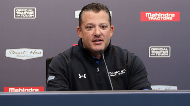 INDIANAPOLIS, INDIANA - DECEMBER 10: Tony Stewart speaks during a press event announcing a partnership between Stewart-Haas Racing and Mahindra Tractors at Indianapolis Motor Speedway on December 10, 2021 in Indianapolis, Indiana.
