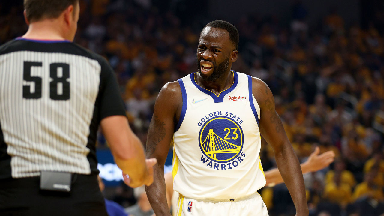 SAN FRANCISCO, CALIFORNIA - JUNE 05: Draymond Green #23 of the Golden State Warriors reacts during the first quarter against the Boston Celtics in Game Two of the 2022 NBA Finals at Chase Center on June 05, 2022 in San Francisco, California. NOTE TO USER: User expressly acknowledges and agrees that, by downloading and/or using this photograph, User is consenting to the terms and conditions of the Getty Images License Agreement.