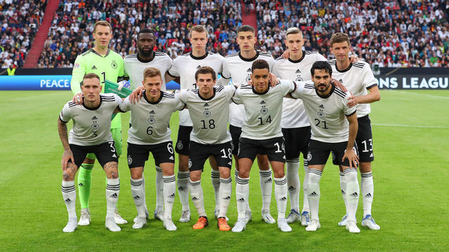 MUNICH, GERMANY - JUNE 07: Players of Germany pose for a team photo during the UEFA Nations League League A Group 3 match between Germany and England at Allianz Arena on June 7, 2022 in Munich, Germany.