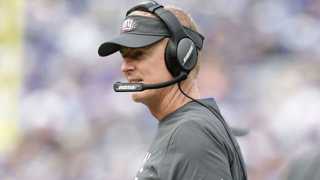 EAST RUTHERFORD, NEW JERSEY - OCTOBER 17: (NEW YORK DAILIES OUT) Offensive coordinator Jason Garrett of the New York Giants in action against the Los Angeles Rams at MetLife Stadium on October 17, 2021 in East Rutherford, New Jersey. The Rams defeated the Giants 38-11.