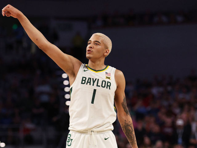 FORT WORTH, TEXAS - MARCH 19: Jeremy Sochan #1 of the Baylor Bears reacts after shooting the ball in the second half of the game against the North Carolina Tar Heels during the second round of the 2022 NCAA Men's Basketball Tournament at Dickies Arena on March 19, 2022 in Fort Worth, Texas.