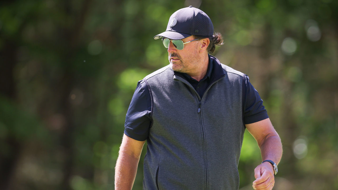 ST ALBANS, ENGLAND - JUNE 08: Phil Mickelson of the United States looks on during the Pro-Am ahead of the LIV Golf Invitational at The Centurion Club on June 08, 2022 in St Albans, England.