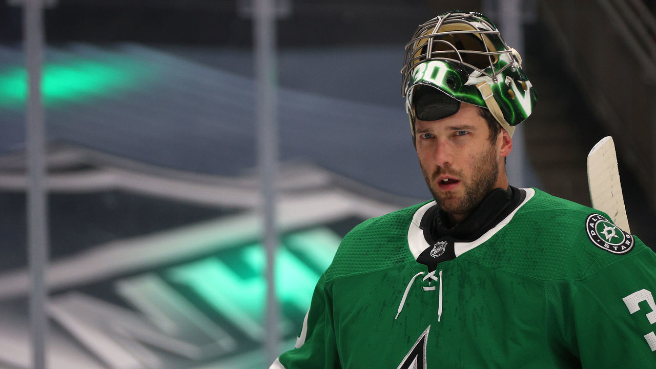 EDMONTON, ALBERTA - AUGUST 13: Goaltender Ben Bishop #30 of the Dallas Stars looks on in the first period of Game Two of the Western Conference First Round of the 2020 NHL Stanley Cup Playoff between the Calgary Flames and the Dallas Stars at Rogers Place on August 13, 2020 in Edmonton, Alberta.