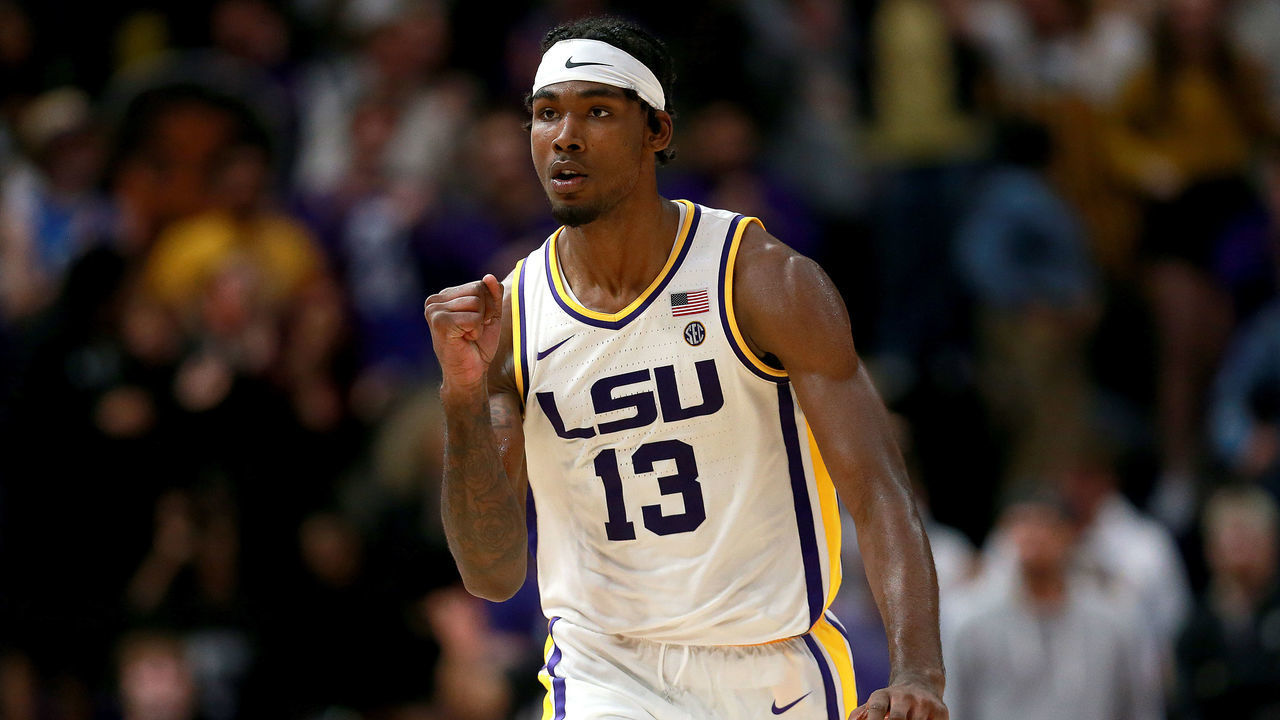 BATON ROUGE, LOUISIANA - FEBRUARY 01: Tari Eason #13 of the LSU Tigers reacts after scoirng during the first half against the Mississippi Rebels at Pete Maravich Assembly Center on February 01, 2022 in Baton Rouge, Louisiana.