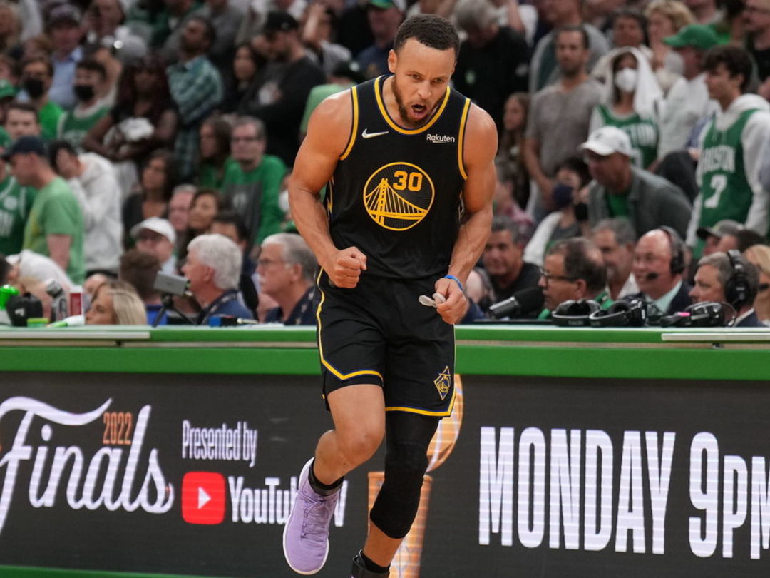 BOSTON, MA - JUNE 10: Stephen Curry #30 of the Golden State Warriors celebr...