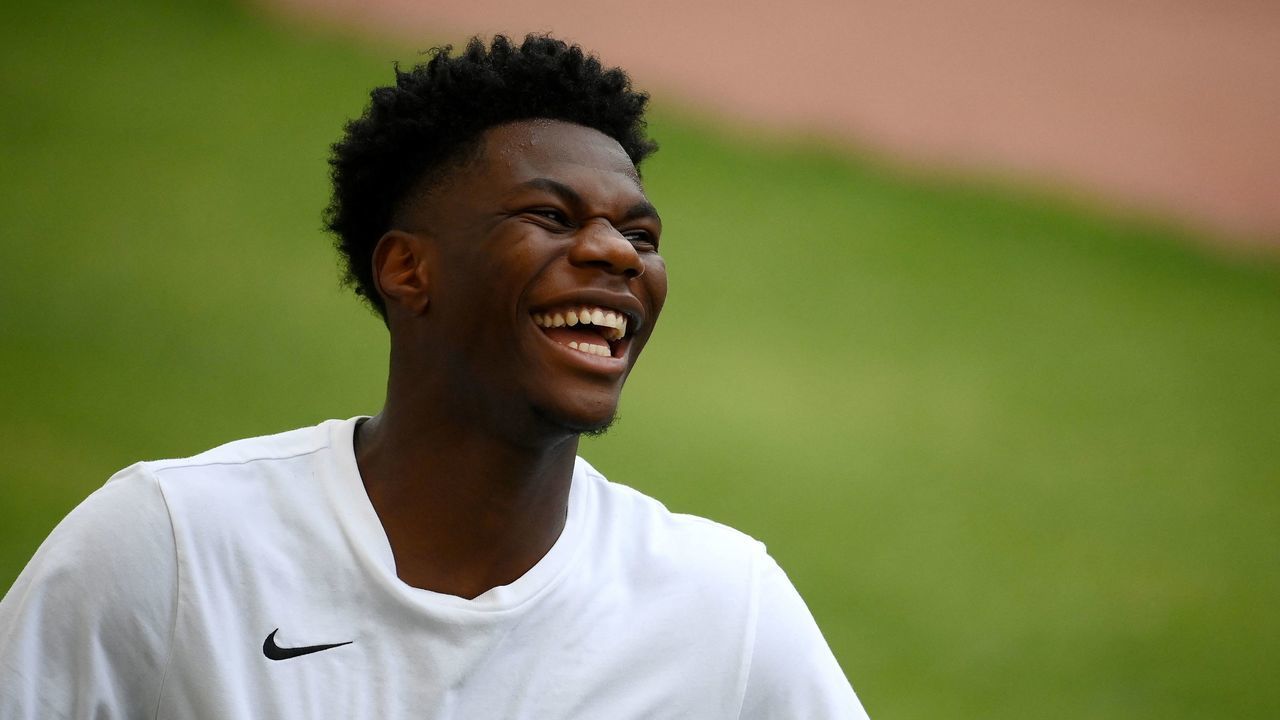 Fance's midfielder Aurelien Tchouameni attends a training session at the Poljud stadium in Split, on June 5, 2022, on the eve of the UEFA Nations League - League A Group 1 first leg football match between Croatia and France.