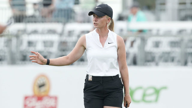 GALLOWAY, NEW JERSEY - JUNE 11: Frida Kinhult of Sweden reacts on the 18th green during the second round of the ShopRite Classic at Seaview Bay Course on June 11, 2022 in Galloway, New Jersey.
