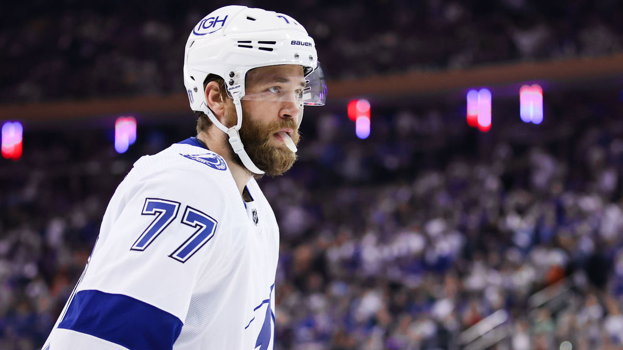 NEW YORK, NY - JUNE 03: Tampa Bay Lightning Defenseman Victor Hedman (77) is pictured during the first period of game 2 of the NHL Stanley Cup Eastern Conference Finals between the Tampa Bay Lightning and the New York Rangers on June 3, 2022 at Madison Square Garden in New York, NY.