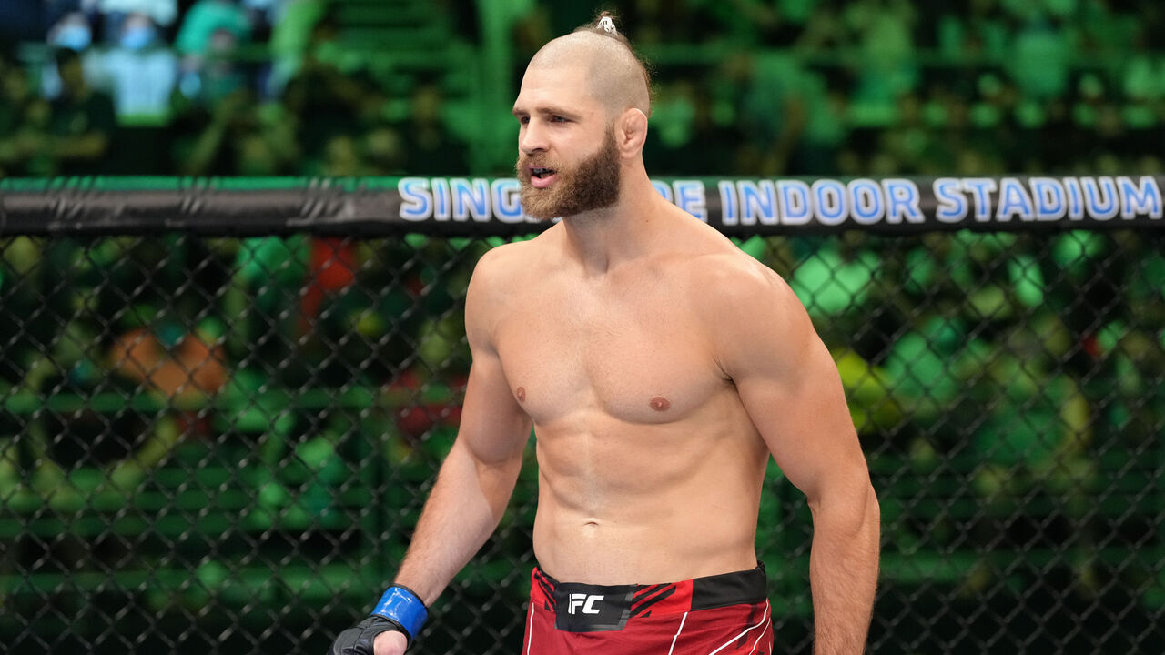 SINGAPORE, SINGAPORE - JUNE 12: Jiri Prochazka of Czech Republic prepares to fight Glover Teixeira of Brazil in the UFC light heavyweight championship fight during the UFC 275 event at Singapore Indoor Stadium on June 12, 2022 in Singapore.