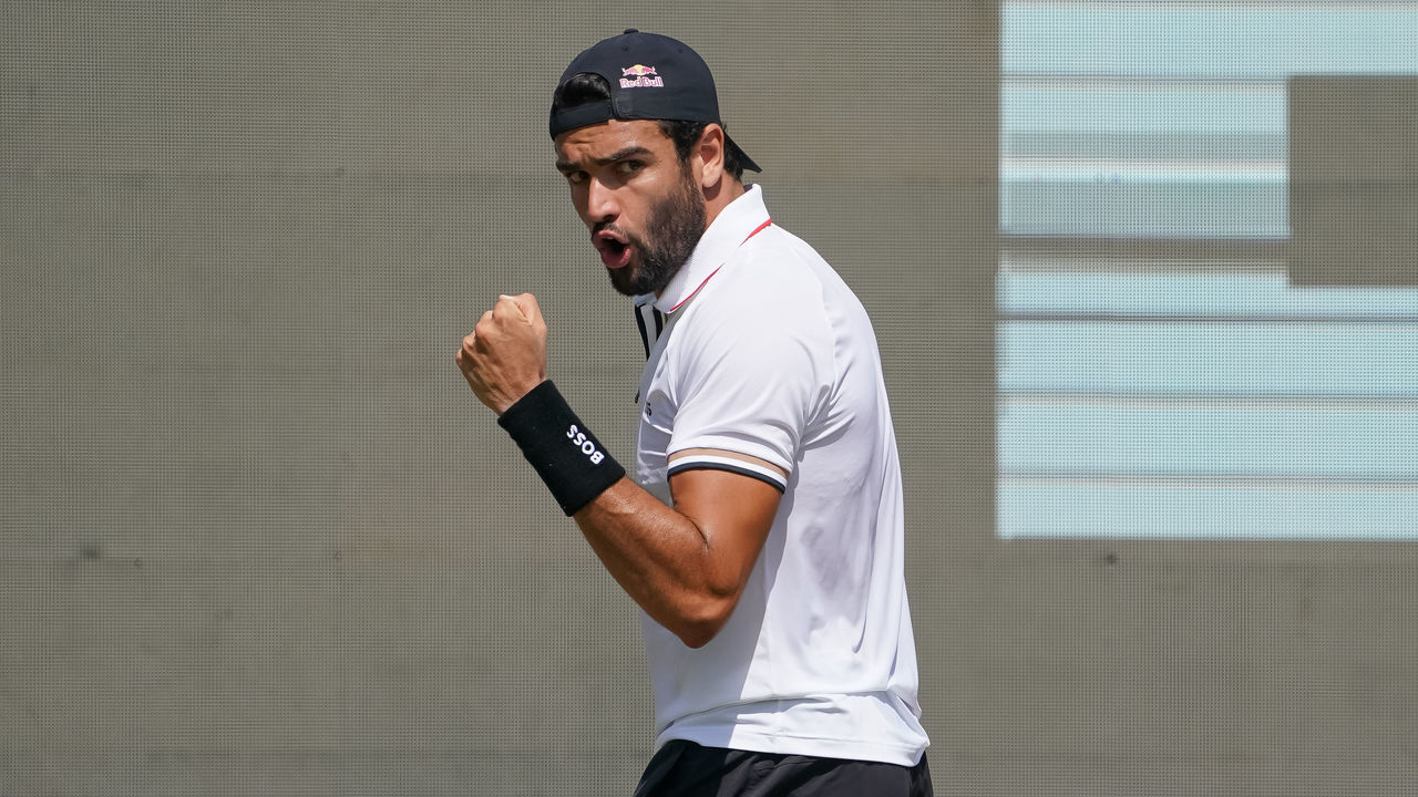 STUTTGART, GERMANY - JUNE 11: Matteo Berrettini of Italy reacts during Men`s Singles Semi-Final match between Oscar Otte of Germany and Matteo Berrettini of Italy during day six of the BOSS OPEN at Tennisclub Weissenhof on June 11, 2022 in Stuttgart, Germany.
