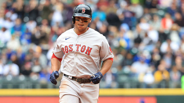 SEATTLE, WASHINGTON - JUNE 12: Rafael Devers #11 of the Boston Red Sox runs the bases after hitting a two-run home run against the Seattle Mariners to take a 2-0 lead during the eighth inning at T-Mobile Park on June 12, 2022 in Seattle, Washington.