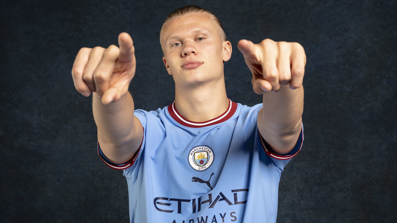 MANCHESTER, ENGLAND: In this photo released on June 13, 2022 Manchester City unveil new signing Erling Haaland at Manchester City Football Academy in Manchester, England.