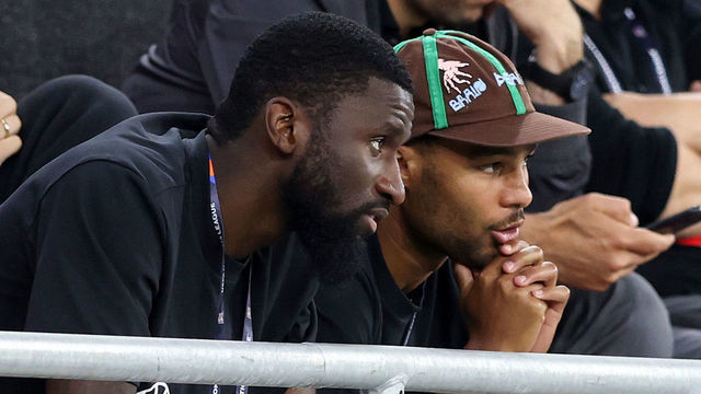 BUDAPEST, HUNGARY - JUNE 11: Antonio Ruediger of Germany and Serge Gnabry of germany during the UEFA Nations League League A Group 3 match between Hungary and Germany at Puskas Arena on June 11, 2022 in Budapest, Hungary.