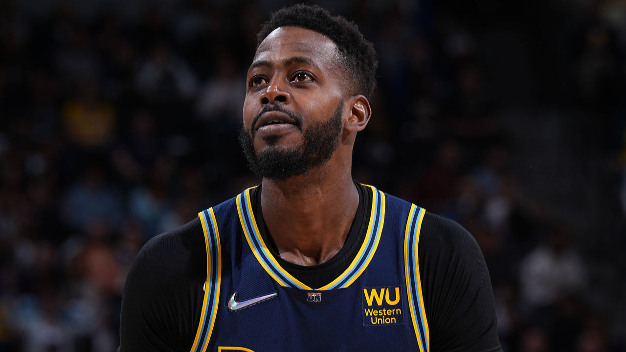 DENVER, CO - APRIL 24: JaMychal Green #0 of the Denver Nuggets shoots a free throw against the Golden State Warriors during Round 1 Game 4 of the 2022 NBA Playoffs on April 24, 2022 at the Ball Arena in Denver, Colorado. NOTE TO USER: User expressly acknowledges and agrees that, by downloading and/or using this Photograph, user is consenting to the terms and conditions of the Getty Images License Agreement. Mandatory Copyright Notice: Copyright 2022 NBAE