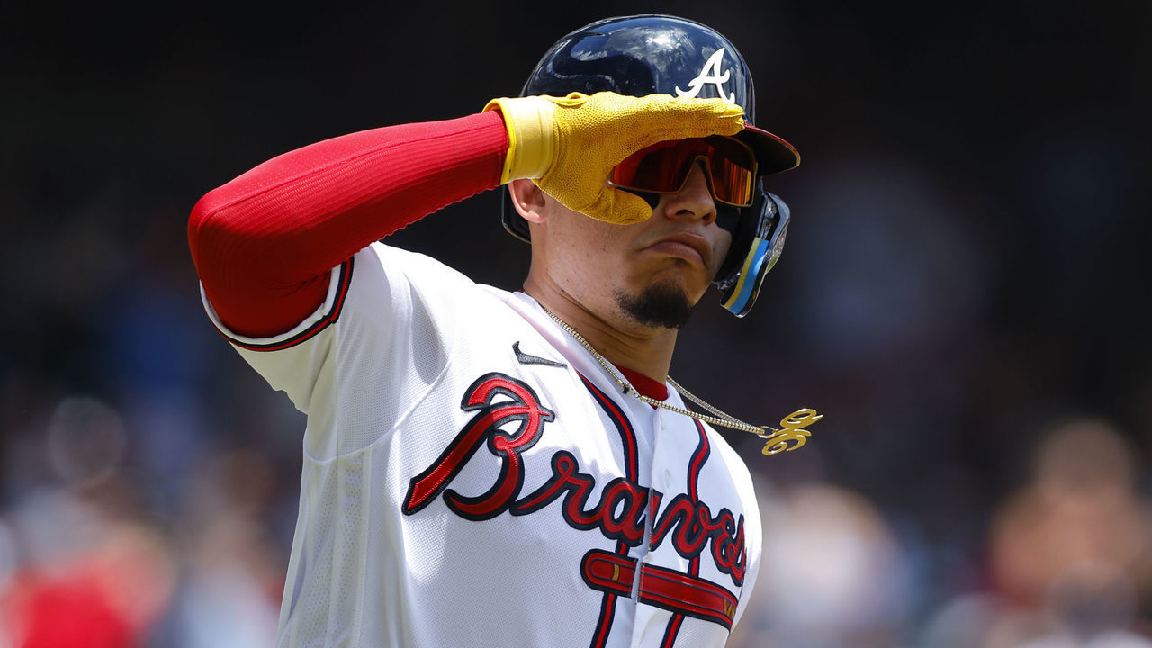 ATLANTA, GA - JUNE 12: William Contreras #24 of the Atlanta Braves rounds first after hitting a home run during the second inning against the Pittsburgh Pirates at Truist Park on June 12, 2022 in Atlanta, Georgia.