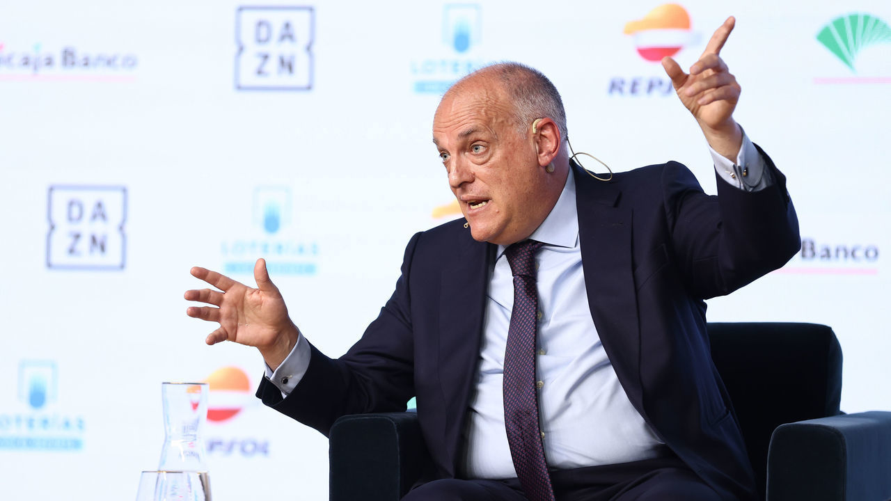 MADRID, SPAIN - MAY 31: Javier Tebas, President of LaLiga, attends during the interview “Desayunos Europa Press” at Auditorio El Beatriz on May 31, 2022, in Madrid Spain.