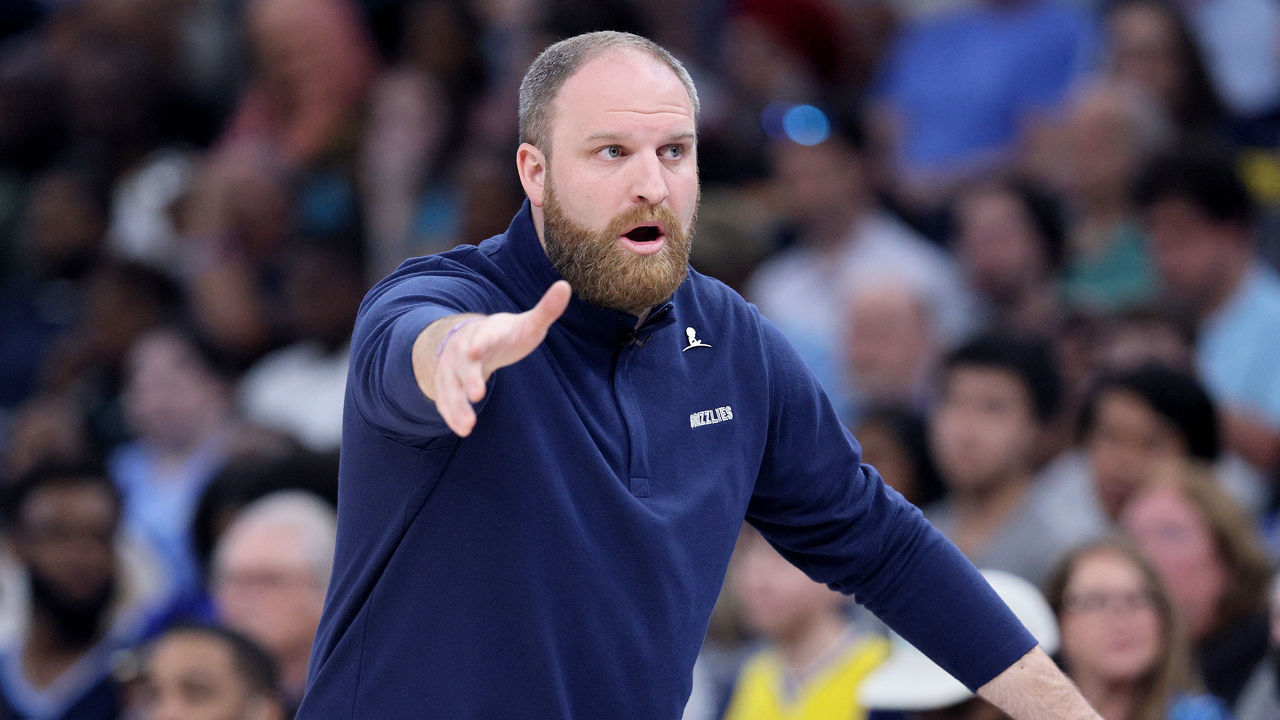 MEMPHIS, TENNESSEE - MAY 11: Head coach Taylor Jenkins of the Memphis Grizzlies looks on against the Golden State Warriors during the second quarter in Game Five of the 2022 NBA Playoffs Western Conference Semifinals at FedExForum on May 11, 2022 in Memphis, Tennessee. NOTE TO USER: User expressly acknowledges and agrees that, by downloading and/or using this photograph, User is consenting to the terms and conditions of the Getty Images License Agreement.