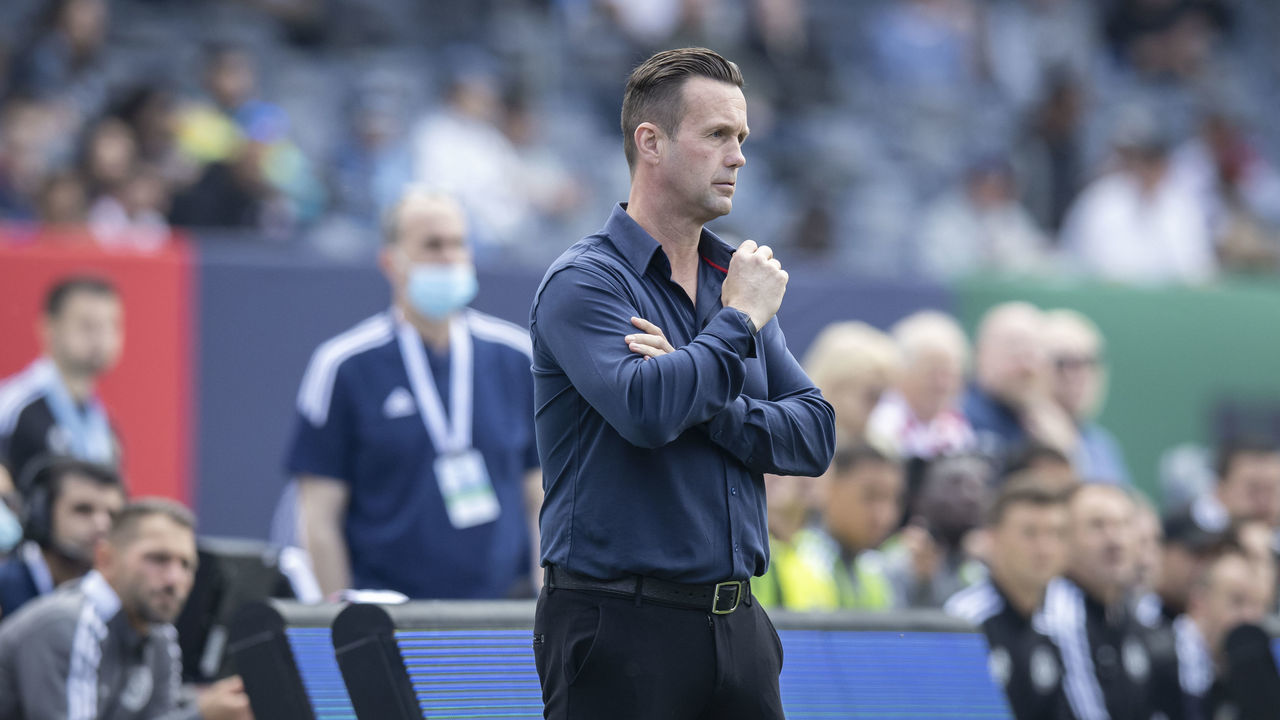 NEW YORK, NY - MARCH 19: Ronny Deila New York City FC on the sidelines of the first half the match against the Philadelphia Union at Yankee Stadium on March 19, 2022 in New York City.