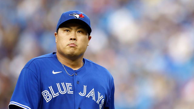 TORONTO, ON - JUNE 01: Hyun Jin Ryu #99 of the Toronto Blue Jays walks to the dugout during a MLB game against the Chicago White Sox at Rogers Centre on June 01, 2022 in Toronto, Ontario, Canada.