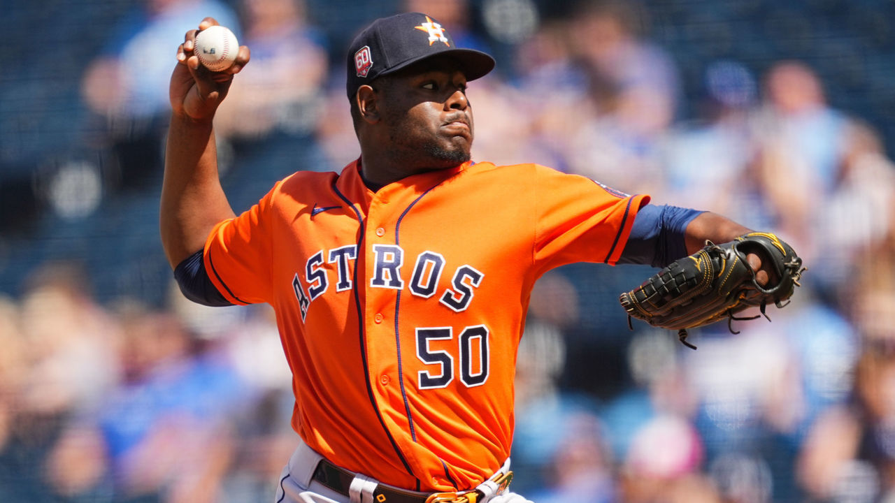 KANSAS CITY, MO - JUNE 05: Hector Neris #50 of the Houston Astros pitches against the Kansas City Royals during the eighth inning at Kauffman Stadium on June 5, 2022 in Kansas City, Missouri.
