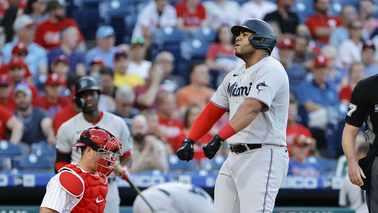 Miami Marlins' Jesus Aguilar plays during the seventh inning of a