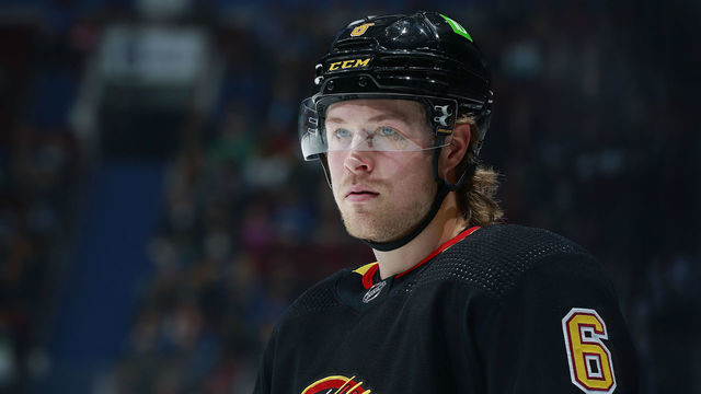 VANCOUVER, BC - APRIL 26: Brock Boeser #6 of the Vancouver Canucks looks on from the bench during their NHL game against the Seattle Kraken at Rogers Arena April 26, 2022 in Vancouver, British Columbia, Canada. "n