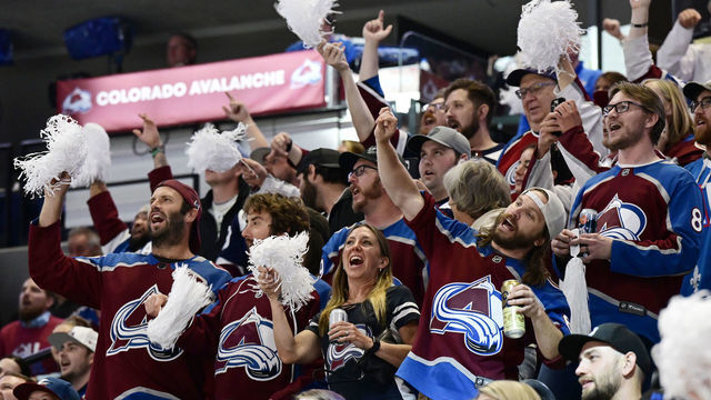 DENVER, CO - JUNE 02: Colorado Avalanche fans enjoy game two of the NHL Stanley Cup Western Conference Finals against the Edmonton Oilers at Ball Arena June 02, 2022.